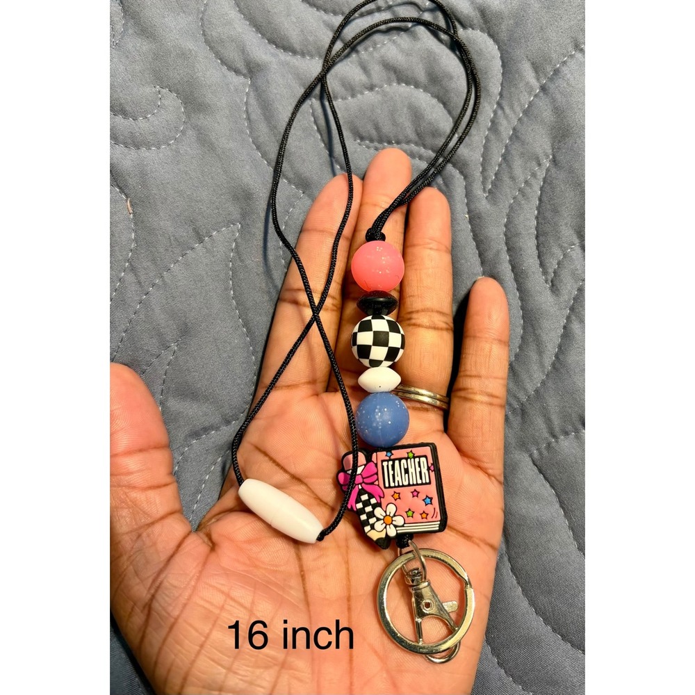 Teacher Silicone Bead Lanyard 16 In. Paracord Breakaway ID Badge Holder Keychain - Picture 1 of 1